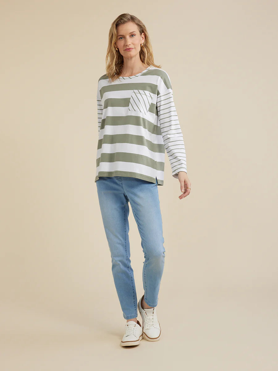 Yarra Trail Stripe Tee Green