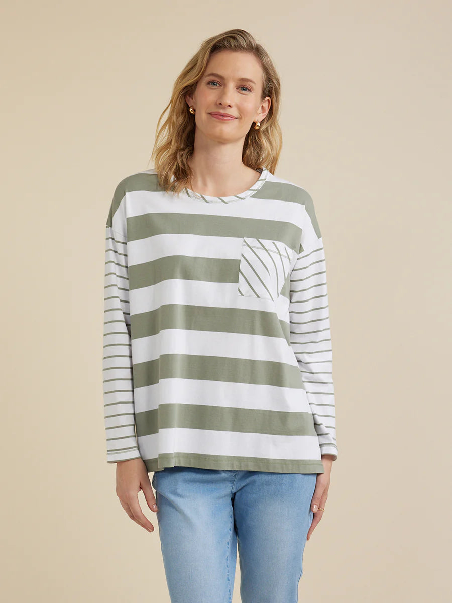 Yarra Trail Stripe Tee Green