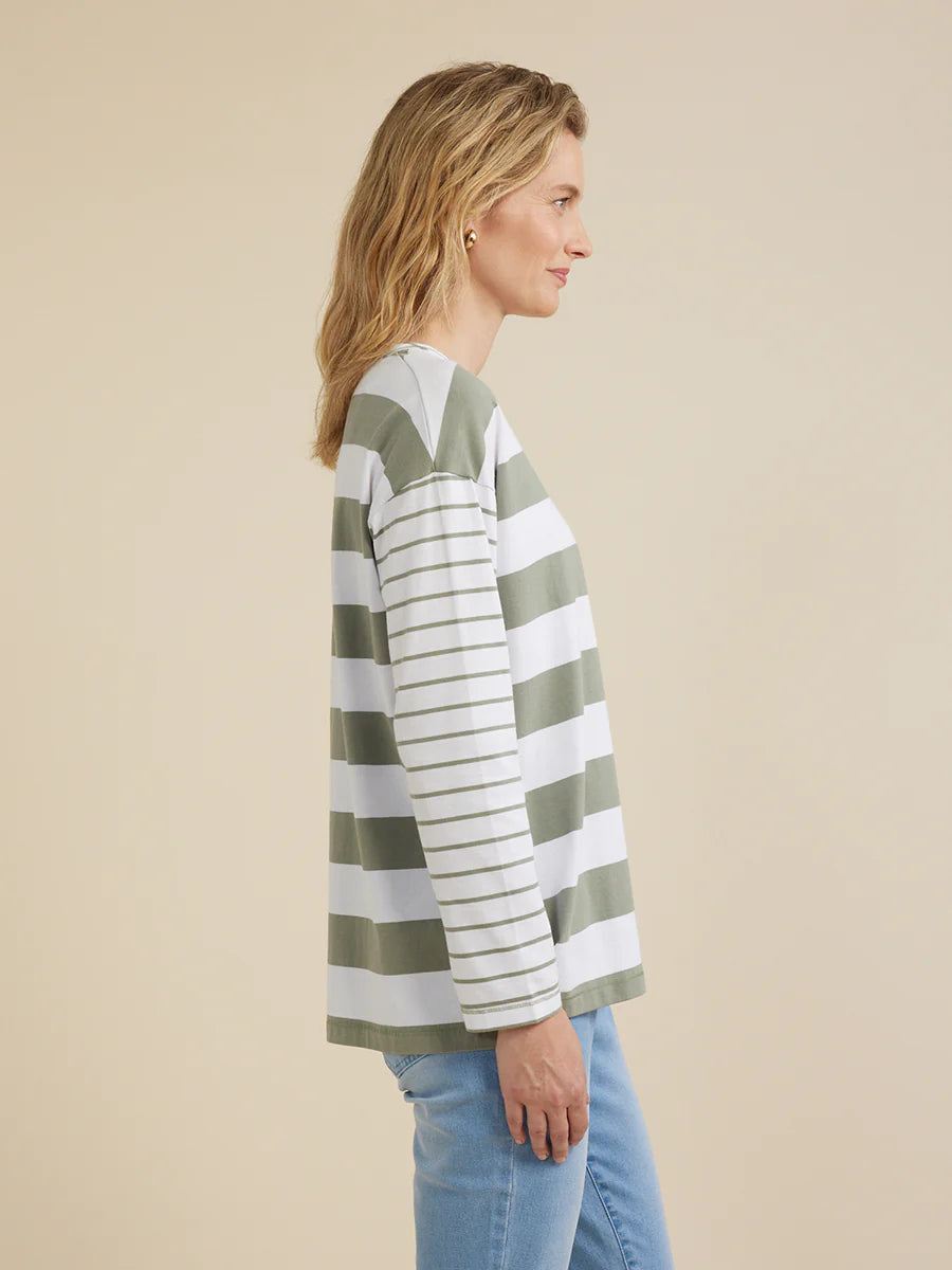 Yarra Trail Stripe Tee Green