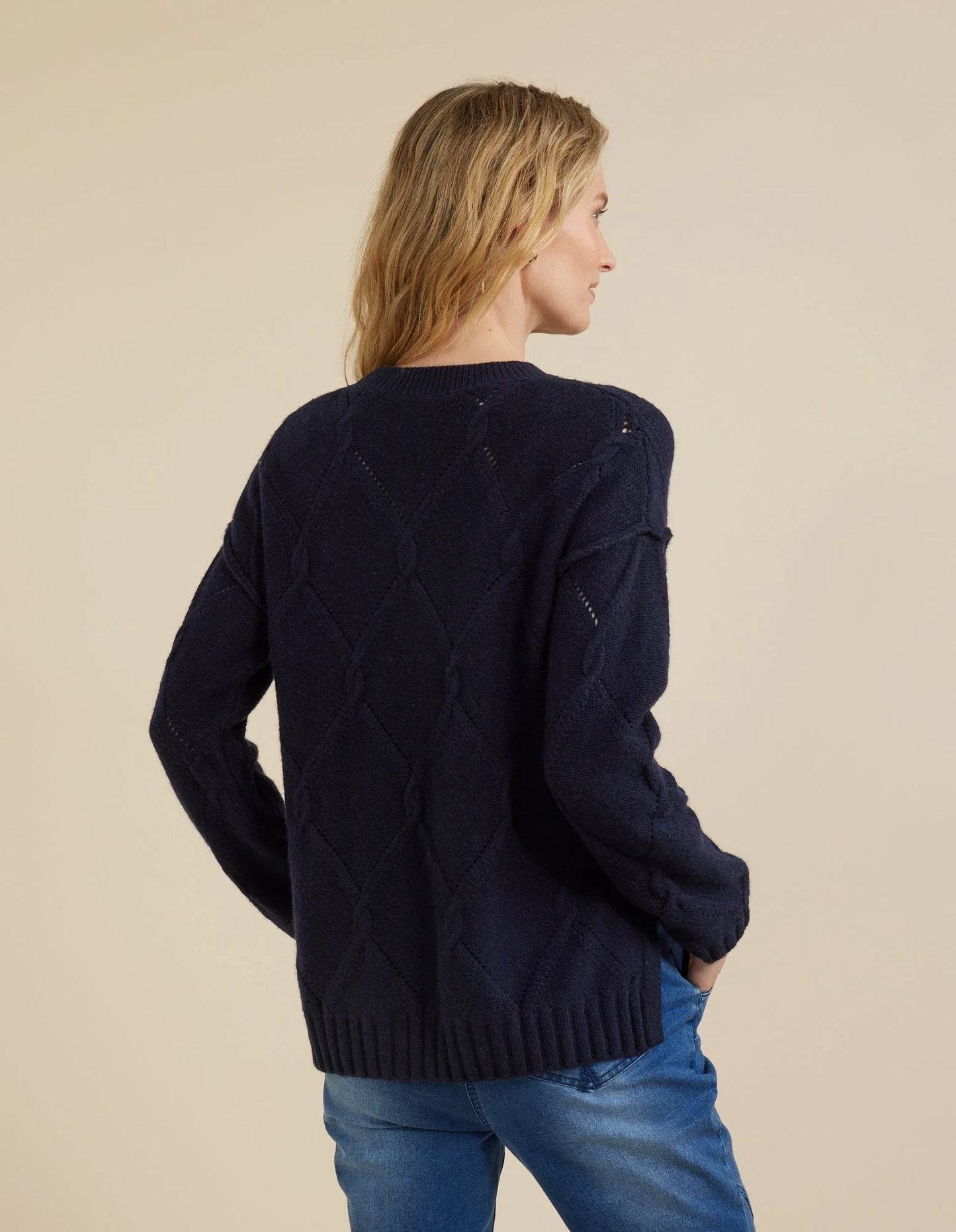 Yarra Trail Diamond Cable Jumper - Navy