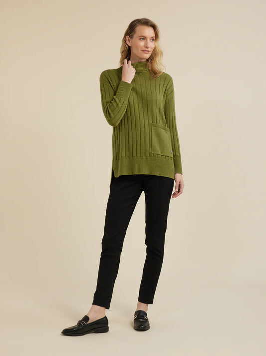 Yarra Trail Ribbed Longline Jumper - Deep Sage