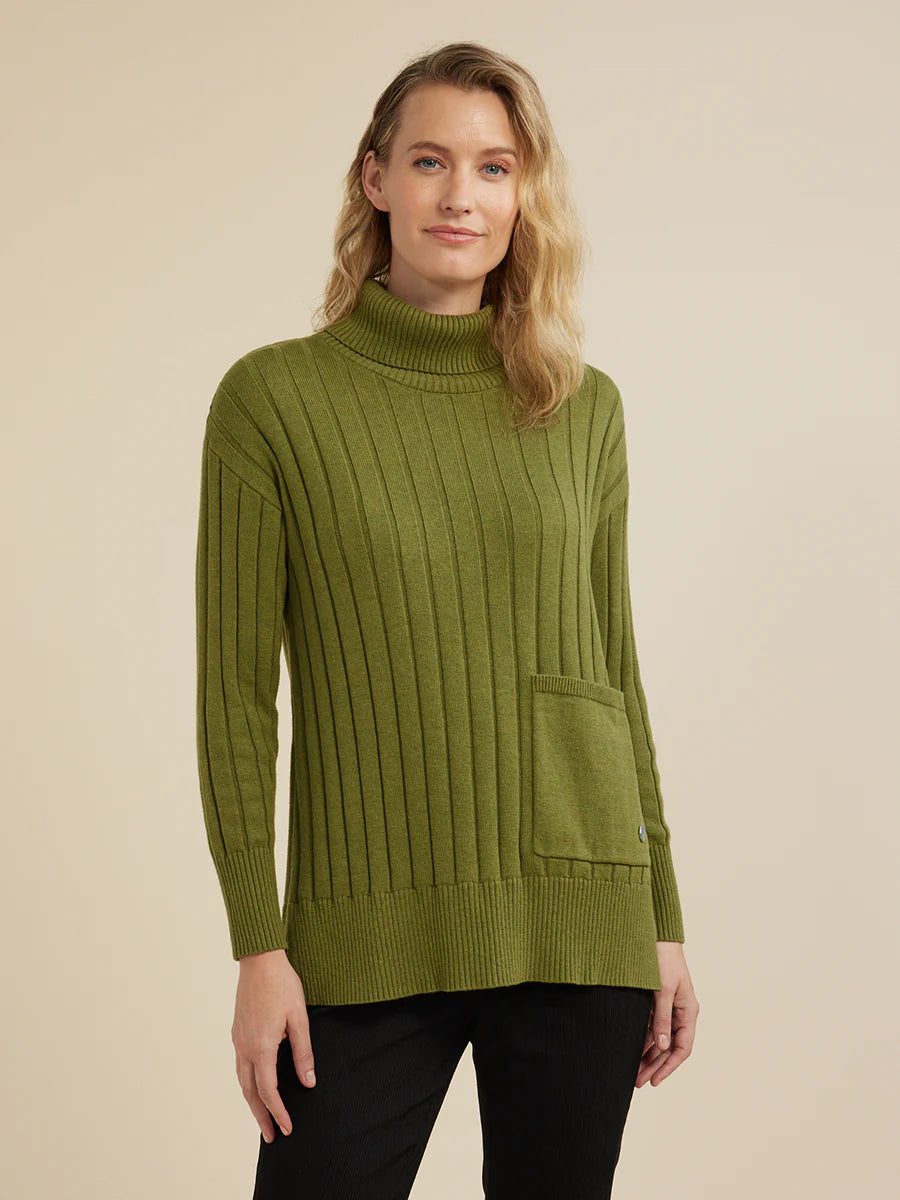 Yarra Trail Ribbed Longline Jumper - Deep Sage