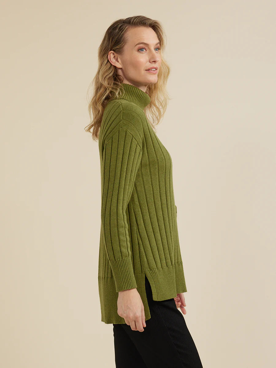 Yarra Trail Ribbed Longline Jumper - Deep Sage