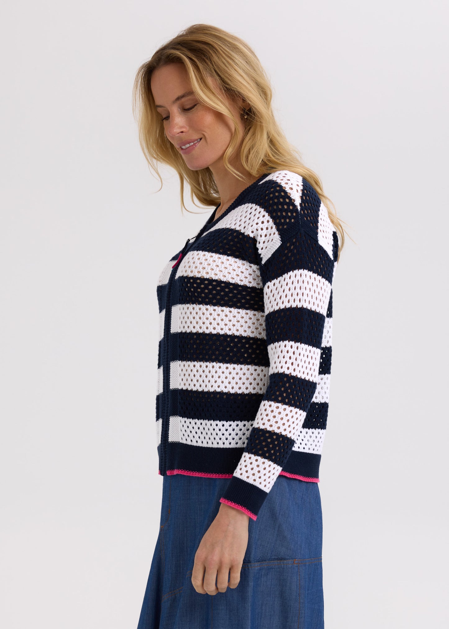 Zaket & Plover - Navy and white zip knit