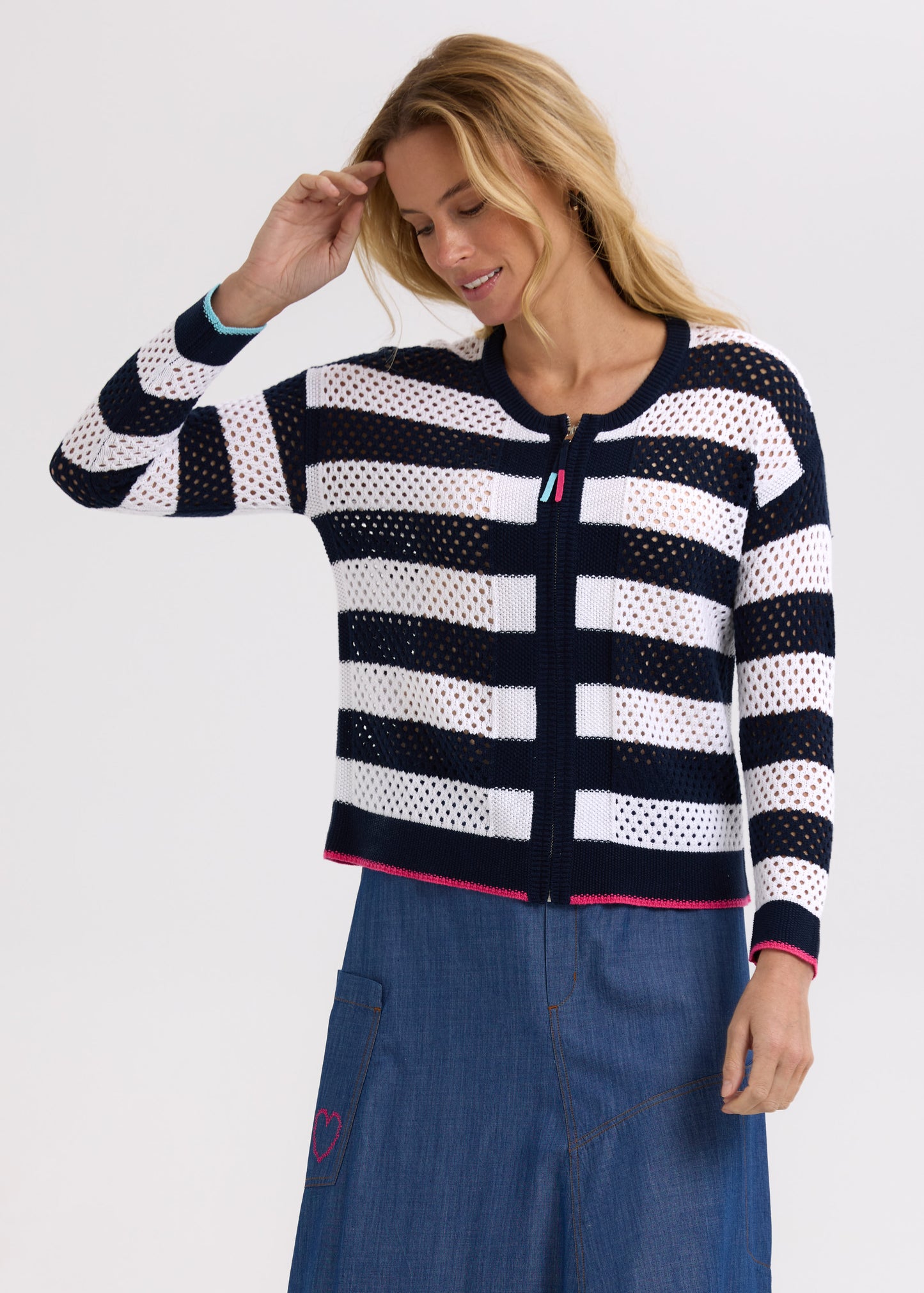 Zaket & Plover - Navy and white zip knit