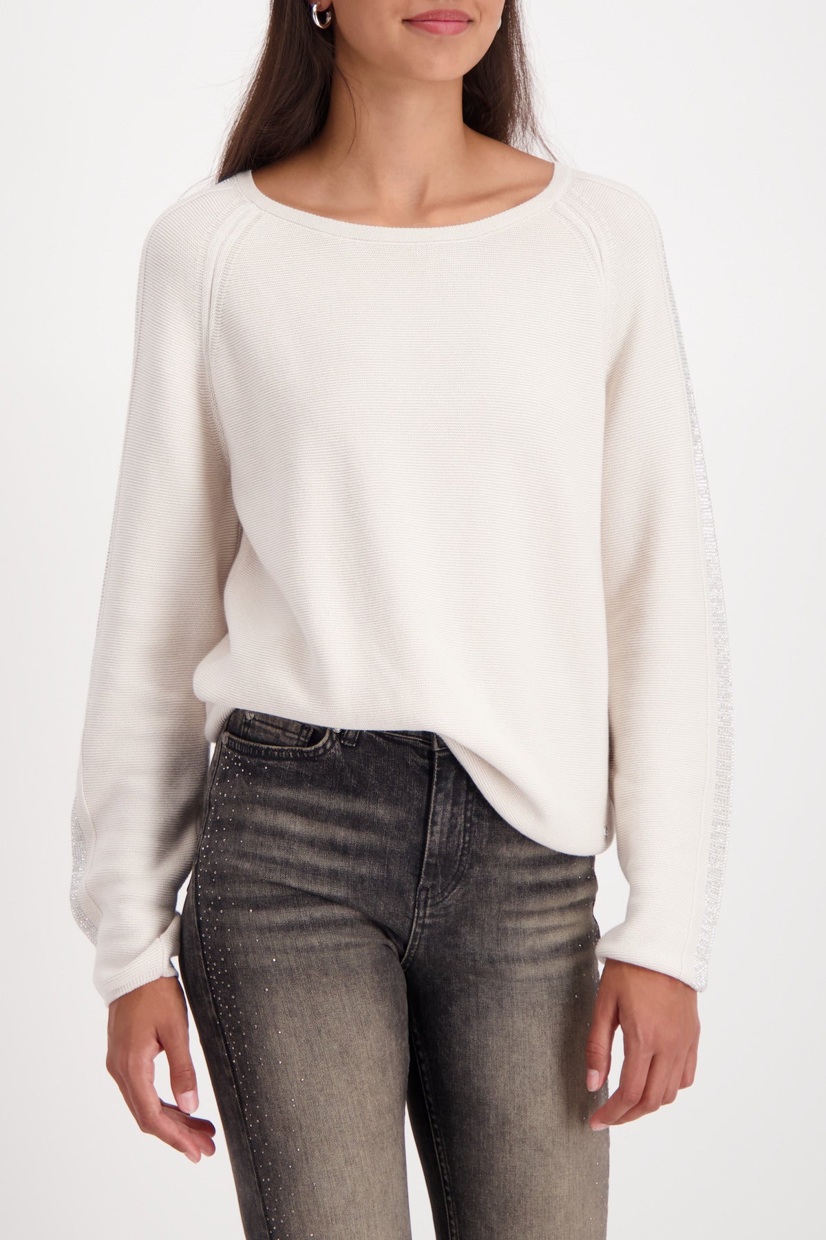 Monari Knit with sparkle sleeve detail - Almond